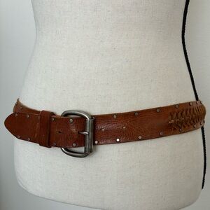 Buckle Braided Leather Studded Brown Belt